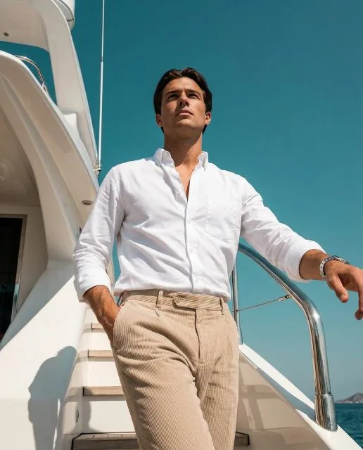 Low: a steel watch worn on a yacht deck, one of four generated angles