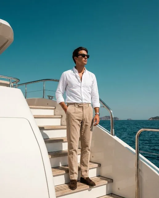 Wider: a steel watch worn on a yacht deck, one of four generated angles