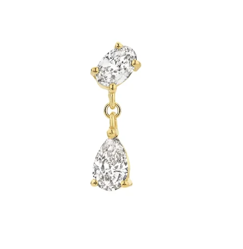 The product photo the film starts from: a diamond drop earring on white
